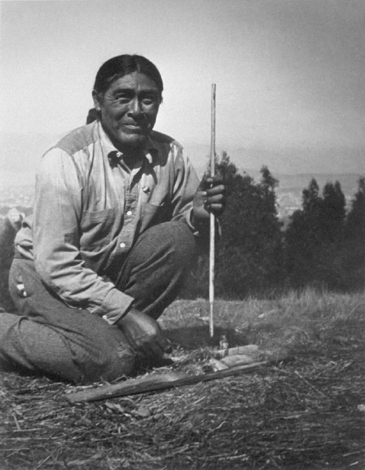 Ishi crafting arrows using traditional Yahi methods